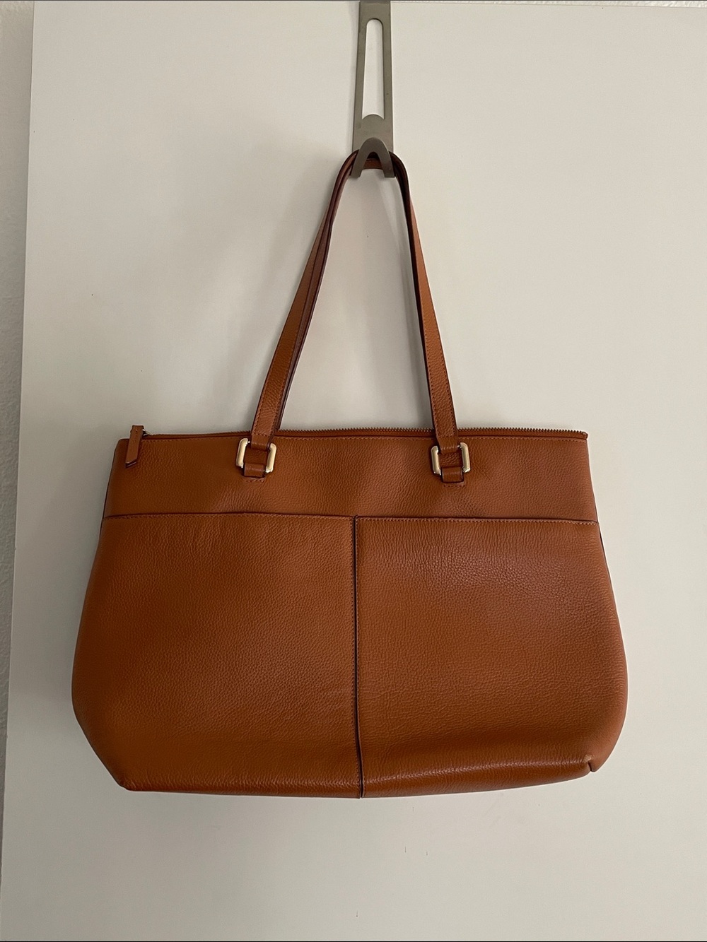 Nordstrom Genuine Pebbled Leather Tote Shoulder Bag Cognac/Gold Hardware